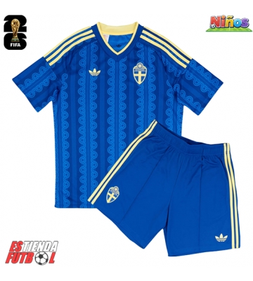 Suecia Segunda Equipación Niños Mundial 2026 Manga Corta (+ Pantalones cortos)